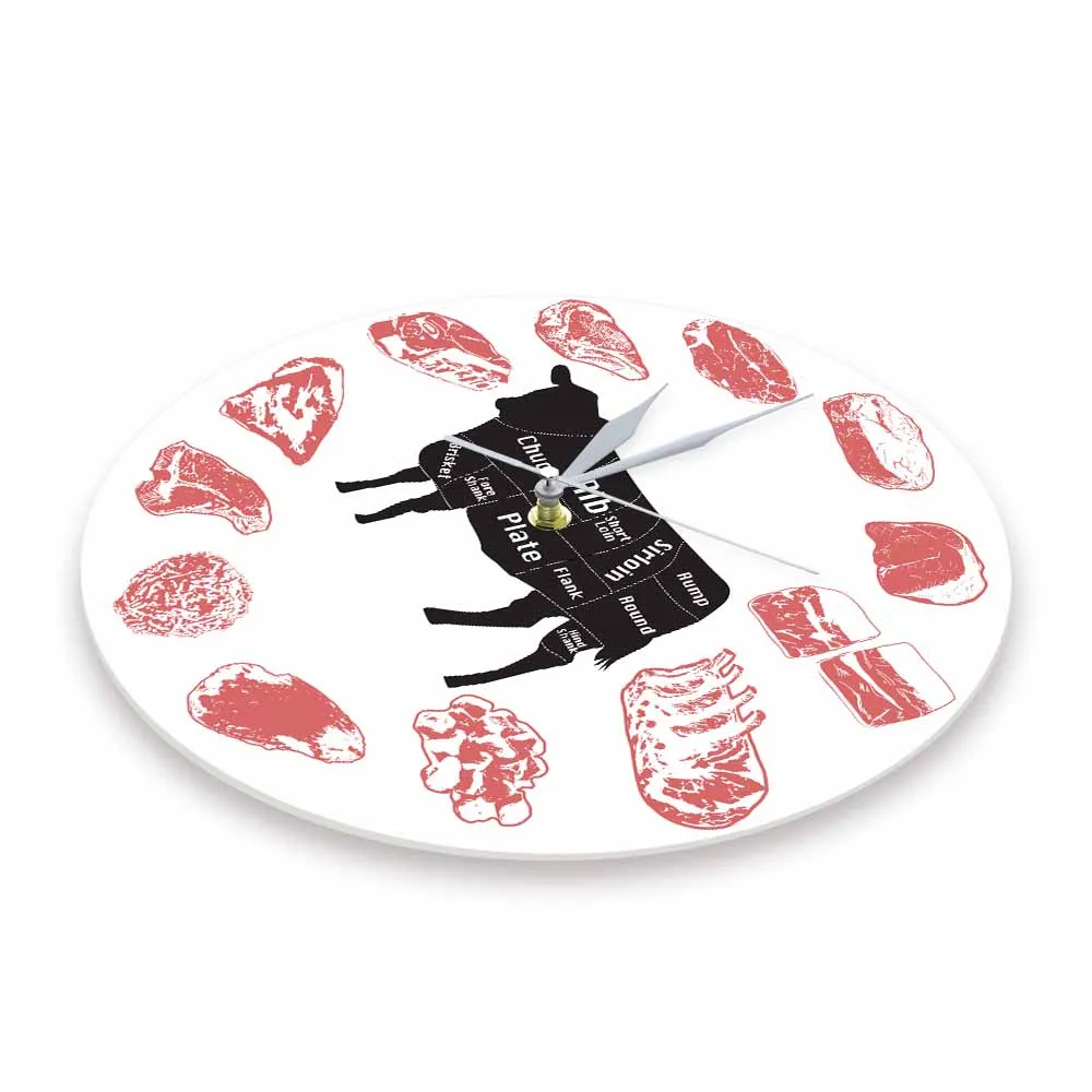 Angus Beef Chart Minimalist Wall Clock Steak House Farmhouse Kitchen Wall Art Silent Quartz Clock Cow Meat Cut Butcher Art Clock 3