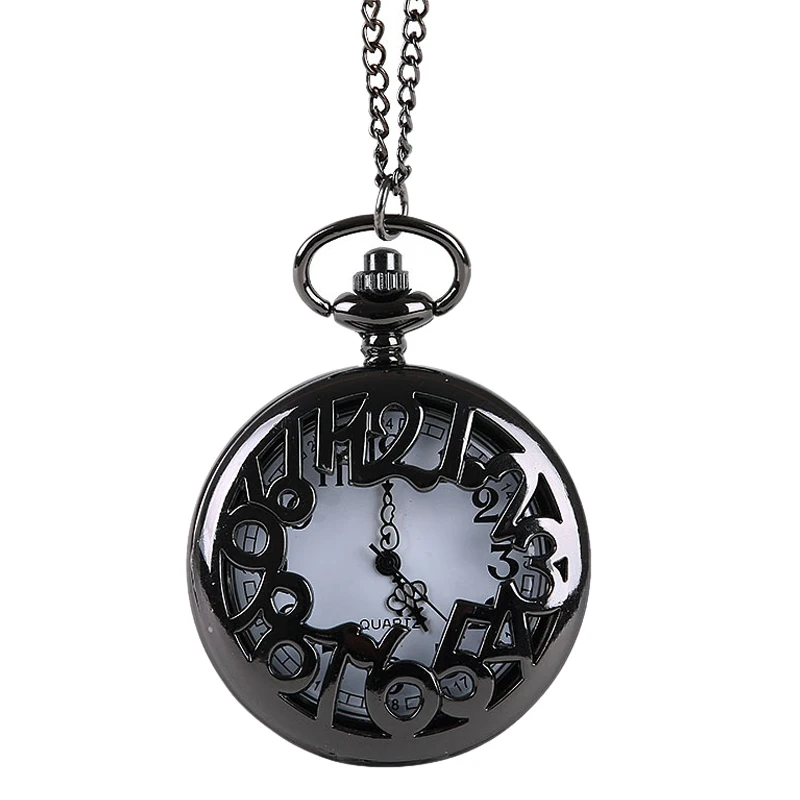 

Large number full hollow retro pocket watch large lacquer black large digital engraving hollow classical pocket watch