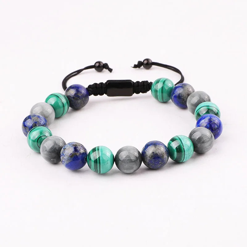 New High Quality Natural Stone Tiger Eye/Eagle/Malachite Stone Friendship Macrame Beads Bracelet For Men