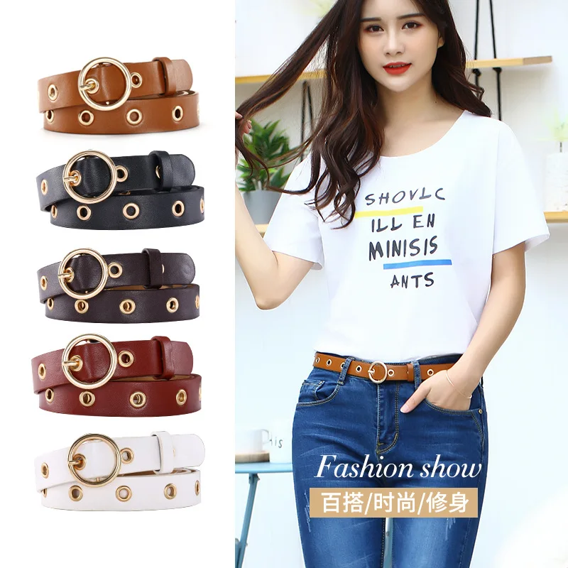 

Punk Air Hole Pu Waistband Ms. Hollow Fashion Leisure Lady 's Pants Alloy Better Sense Pin Buckle Faux Leather Women