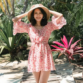 

Swimwear Women Long Sleeve Swimsuit Girl Rash Guard Bath Suits For 2020 Chiffon Floral Three Piece Korean Rayon Solid Surfing