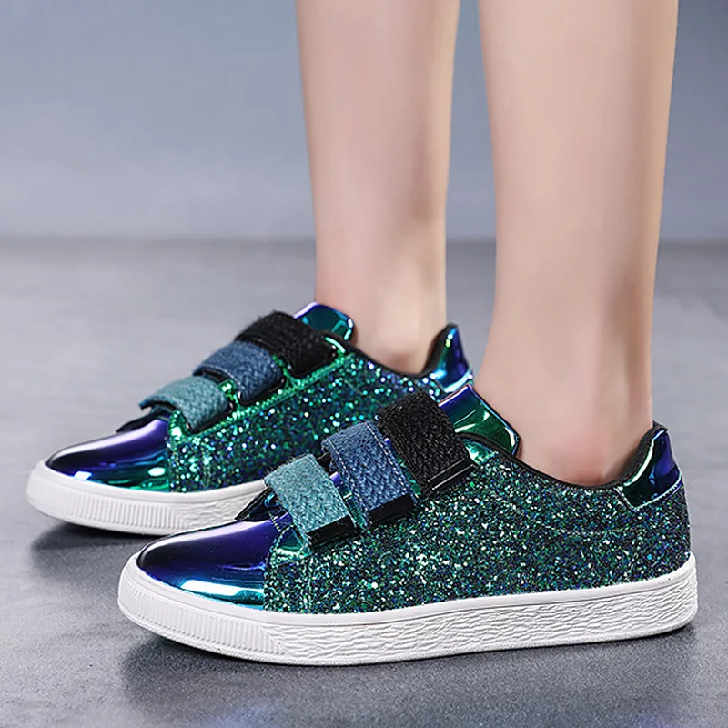 

Dropshipping dance shoes girls casual sexy glitter sneakers ladies vulcanized rubber shoes women spring/autumn flats