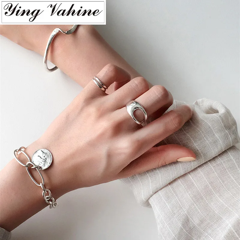 Ying Vahine японский и корейский стиль стерлингового серебра 925 Простой полый дизайн Открытые Кольца для женщин