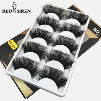 

RED SIREN 5 Pairs / Pack Mink Lashes 25mm Dramatic Long Fluffy Messy Lashes 100% Mink Eyelashes Makeup False Eyelashes