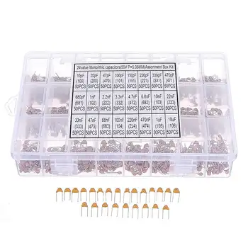 

1200pcs 24 Values 50V 10pF-10uF Monolithic Ceramic Capacitor Assorted Kit