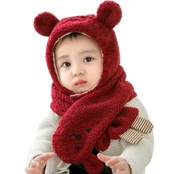 

Infant Cotton Baby Winter Warmer Collar Scarves Neckerchiefs Headwear Set Hot Scarf Cartoon Ear Design Hat
