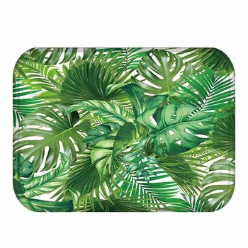 

Tropical Rainfores Green Leaves Welcome Doormat Rugs Flanne Anti-slip Kitchen Bathroom Hallway Floor Mats Carpets 40x60cm