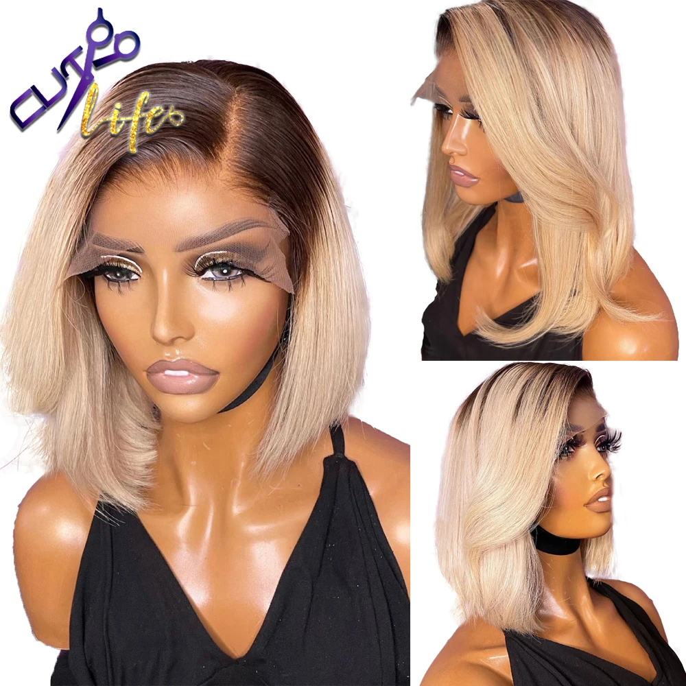 1B/613 Ombre Wig Blonde Short Bob 13X4 Lace Front Wig Human Hair Wigs For Women Pre Plucked Cheap Lace Remy Brazilian Hair