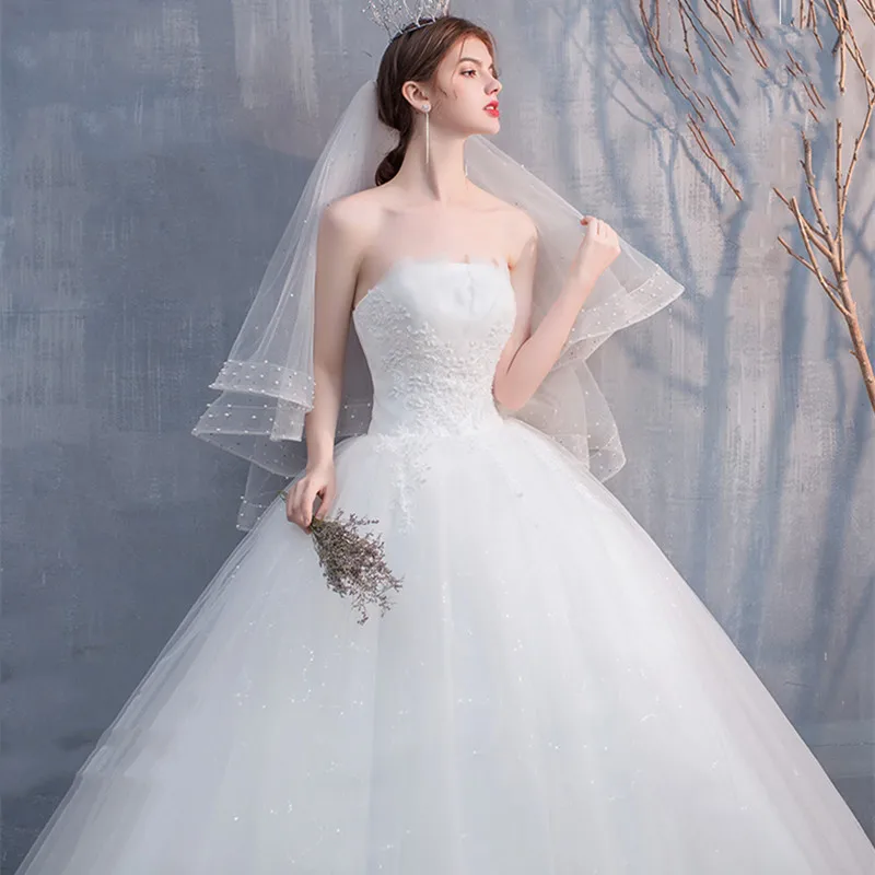 Wedding Dresses Strapless Appliques Pearls Lace Fashion Cheap Simple Bride Dress Vestidos De Novia wedding dresses