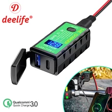 Deelife USB Motorcycle Charger Power Adapter Voltmeter 12V Sae Connector Type C for Phone Charging Motorbike Accessories