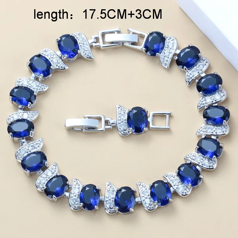 Высокое качество 925 стерлингового серебра натуральный Синий Циркон комплекты больших украшений клип серьги ожерелье браслет и кольцо Набор для женщин