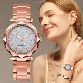 

Female Watches Luxury Watches Stainless Steel Dial Bracelet Arabic numerals Quartz Wrist Watch Analog Starry sky reloj mujer Hot