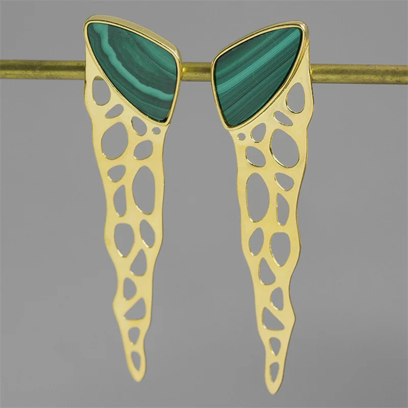 Серьги-подвески из Малахита с 925 пробы серебристо-зеленого цвета роскошные