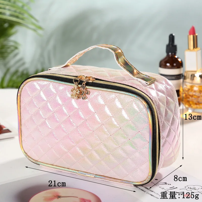 FUDEAM Leather Argyle Portable Women Cosmetic Bag Multifunction Waterproof Travel Storage Organize Handbag Female Makeup Case 3