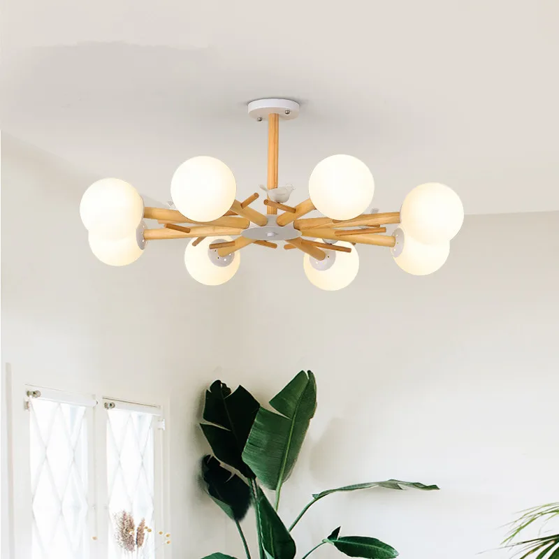 Деревянная люстра для столовой спальни кухни в скандинавском стиле с птицами