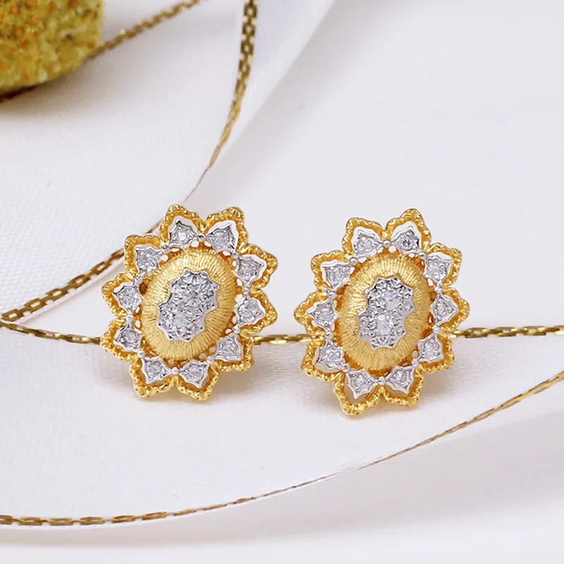 

CMAJOR 925 Sterling Silver Vintage Brushed Golden Floral Handmade Earrings for Women