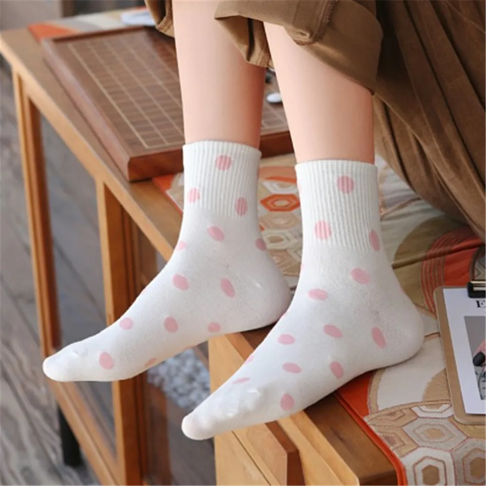 Japanese Korea High School Girls High Dot Retro Socks Loose Solid Colors Double Needles Knitting Cotton Long Socks Women