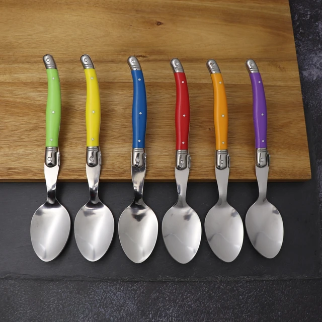 Stainless Steel Cooking Serving Spoon Sets with Plastic Handle 6PCs  (Multicolor)