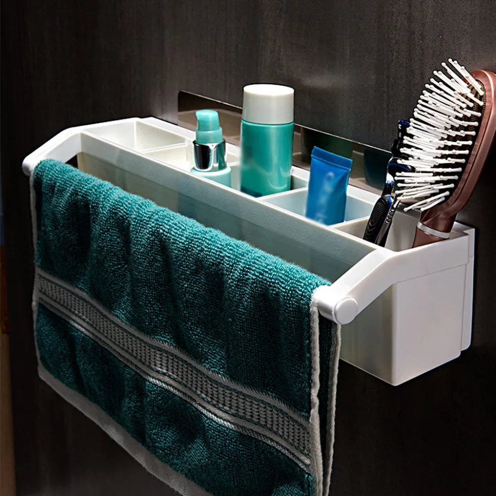 Kitchen Bathroom Wall Storage Rack Punch-free Bathroom shelf Towel Organizer #4C20 (4)