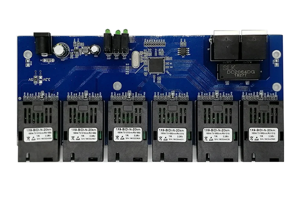 Wanglink 6F2E 10/100M 2 RJ45 6 155M SC Fiber Port Fast Ethernet Switch Converter 20KM PCBA