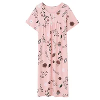 Summer Cotton Women's Nightgown Nightdress Leaf Print Sleepwear Casual Nightwear Loose Nightgowns Fashion Sleepshirts Big Yards - Image 6