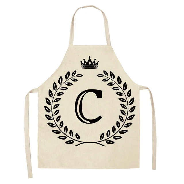 1Pcs Simple Crown Letter Printed Kitchen Apron for Woman Man Cotton Linen Aprons For Cooking Home Cleaning Tools WQTF16