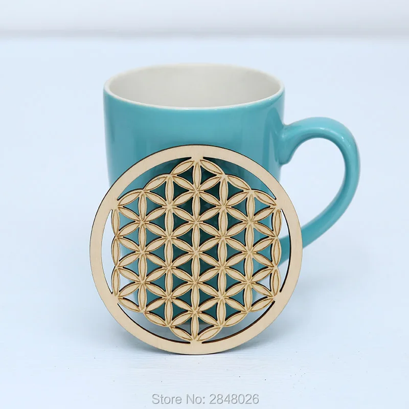 Laser Cut Flower of life Coaster Ornaments .Unfinished Wood Tags.Rustic Coasters Cup Mat Placemats New Home Gift | Дом и сад