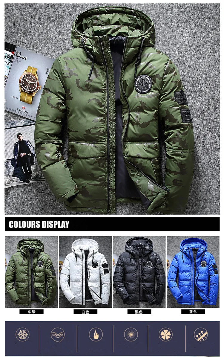 black puffer coat Men Winter Thick Warm White Duck Down Jackets -20 Degrees Fashion Camouflage Parkas Casual Hooded Coat Windbreaker Plus Size 3XL down jackets