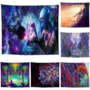 

Boniu Psychedelic Print Wall Hanging Bohemian Tapestry Hippie Bedroom Polyester Blanket Yoga Mat Decor Throw Tapestries