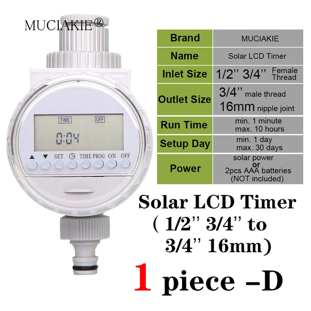 MUCIAKIE 5 Types of Garden Water Timer Rain Sensor Solar LCD Double Dial Controller Watering Irrigation 1/2'' 3/4'' Tap Joint 5