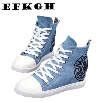 

Canvas Sneakers Women Trainers Wedges Autumn Short Boot Casual Female Shoes Ladies Blue Black Zapatillas Mujer Denim Shoes