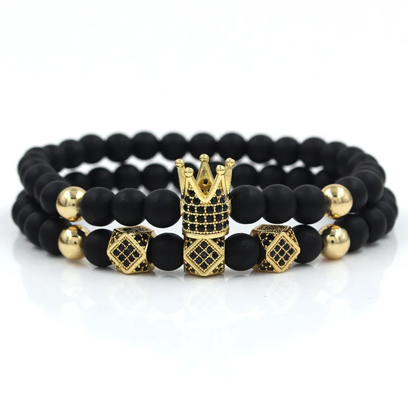 6mm Black Matte Hand Chain Micro-inlaid Crown Zircon Bracelets Men Retro Bracelet Fashion Accessories Jewelry | Украшения и