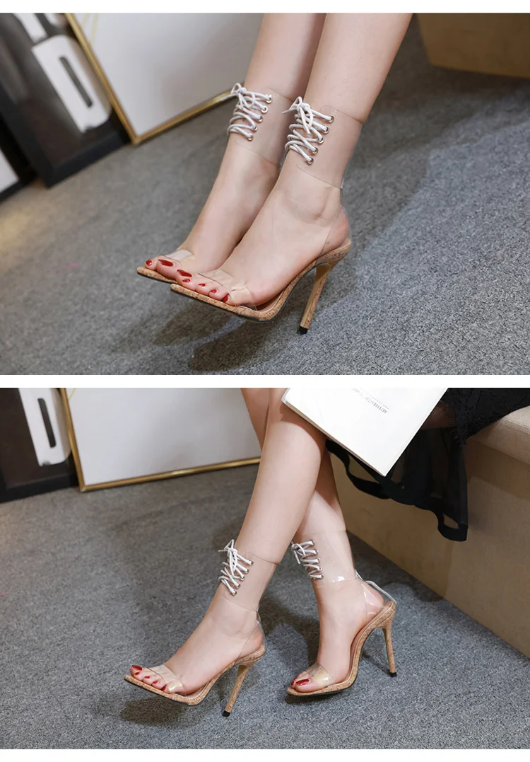 Bellinsley/ г. Летние пластмассовые прозрачные сандалии женская обувь на высоком каблуке с открытым носком Прозрачные Сандалии неонового цвета с перекрестными ремешками туфли-лодочки для ночного клуба