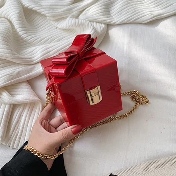 

Hot Ins Box Shaped PU Leather Crossbody Bags For Women Brand Designer Chain Shoulder Messenger Bag Female Travel Handbags Clutch