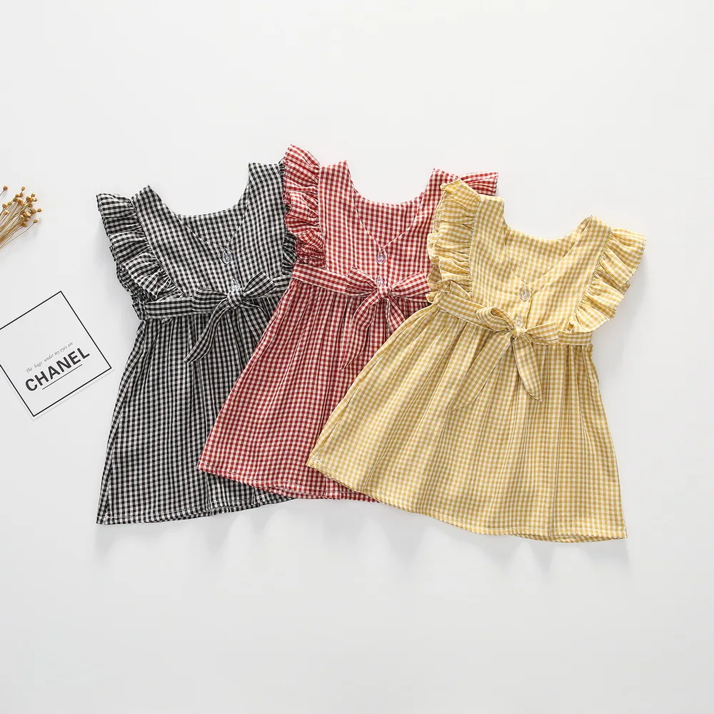 

2020 summer new children's clothing little girl sweet sleeveless dress kids clothes cute casual style plaid princess dress