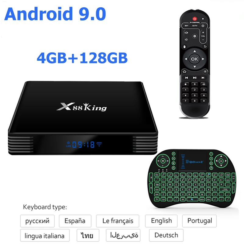 4G 128G keyboard Smart Android 9,0 ТВ приставка X88 King Amlogic S922X шестиядерный Mali-G52 MP6 Голосовая ТВ приставка 4K двойной Wifi BT Netflix быстрая приставка - Цвет: 4G 128G keyboard
