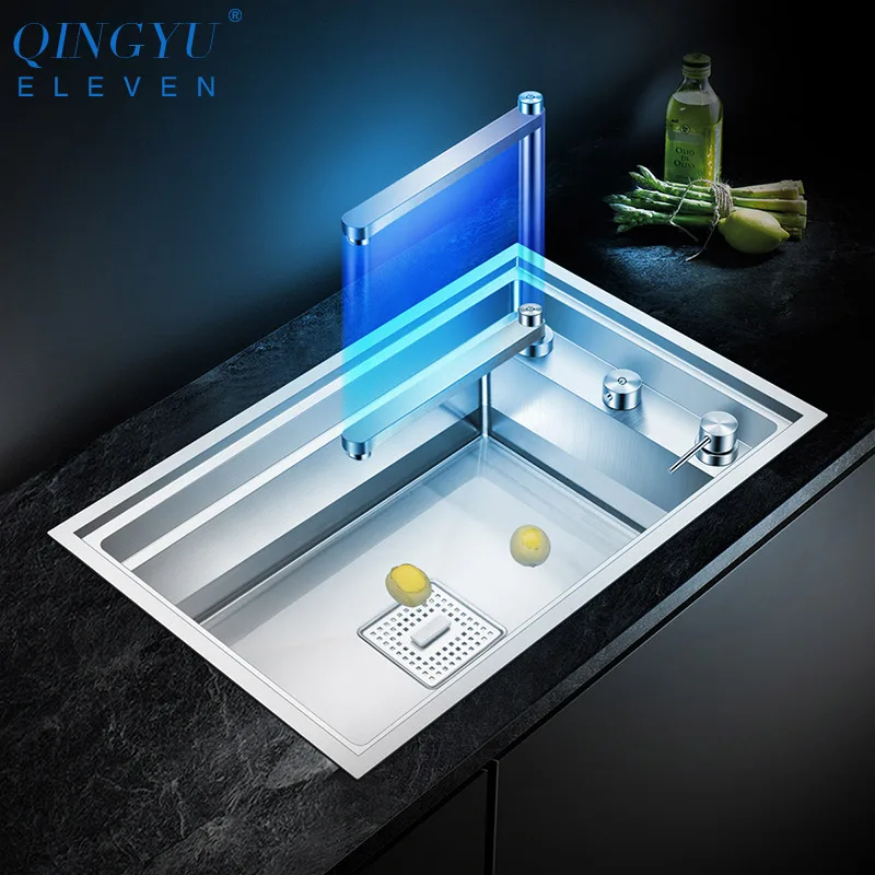 

2020 New kitchen Sink Double Cover hidden Single Large Size 304 Stainless Steel 4mm Thickness Handmade Brushed kitchen Sink