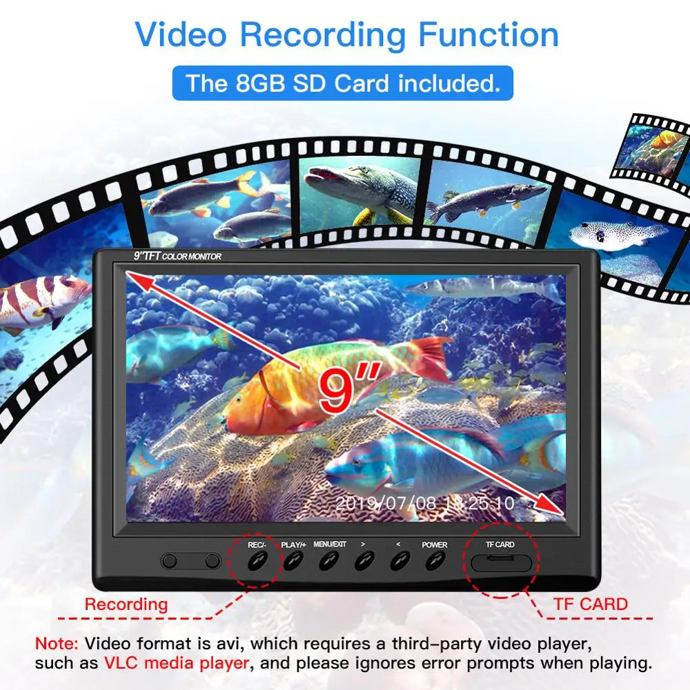 Eyoyo EF360 Fish Finder 9"DVR Recorder 30M Underwater Fishing Video Camera IP68 Waterproof 18 LEDs 360 Degree Rotating Camera