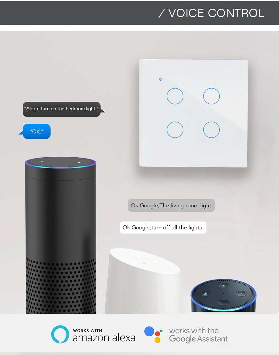 ЕС, Великобритания 1 банда 1 2 способ Wifi настенный переключатель беспроводной дистанционный светильник реле приложение Сенсорное управление Умный переключатель работа с Alexa Google Home