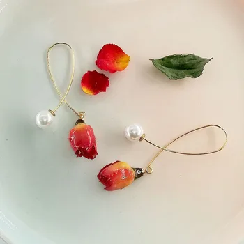

Real flower earrings for women dried rose preserved fresh flower earring clip in ear handmade fashion handmade spring 2020