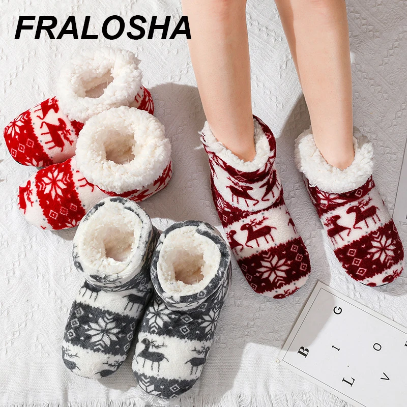 FRALOSHA/милая плюшевая домашняя хлопковая обувь с рисунком оленя Зимние теплые