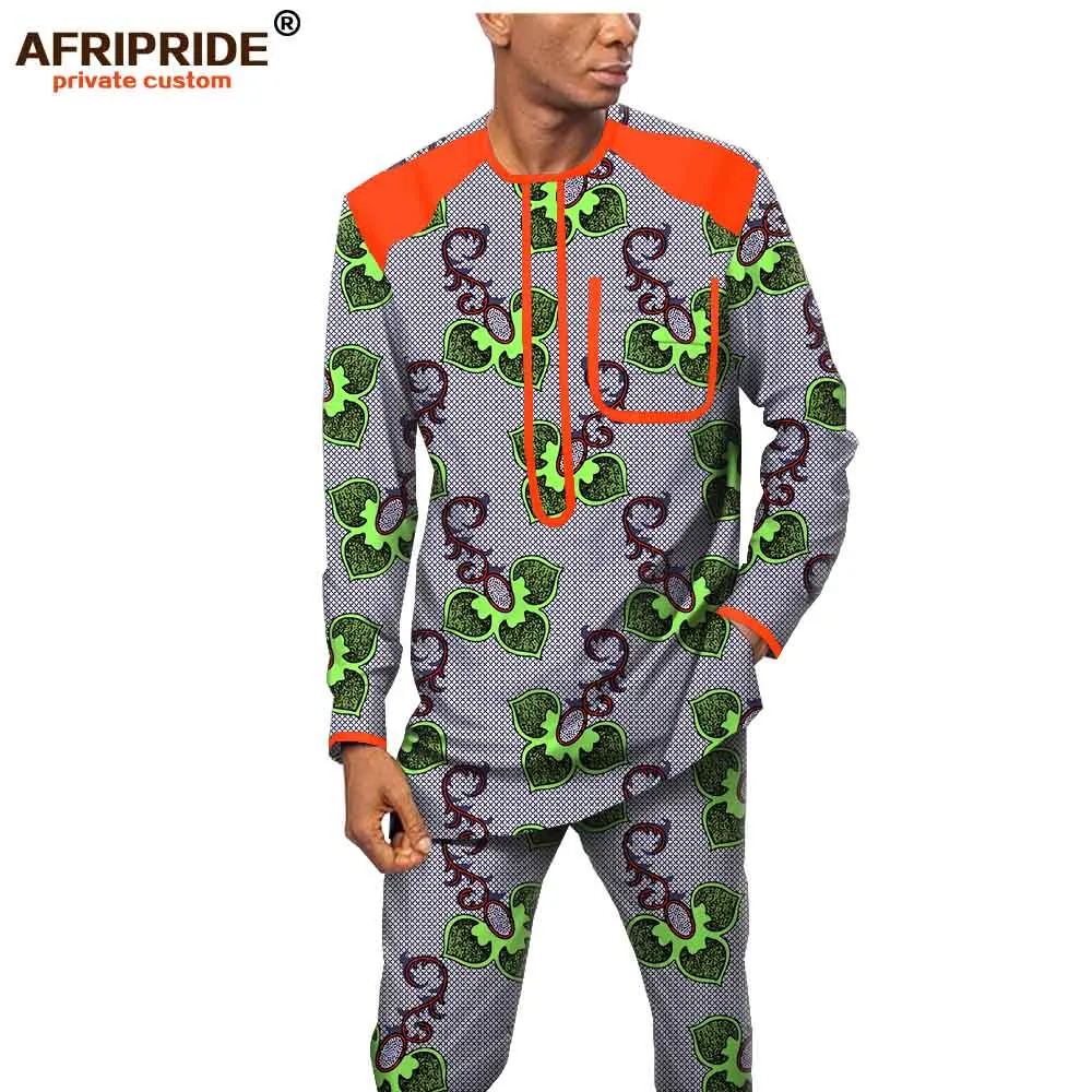 Black Friday African Men Clothing Set Print Shirts Ankara Pants 2 Piece Set Dashiki Outfit Wax Attire Tribal Wear Set AFRIPRIDE A1916062B