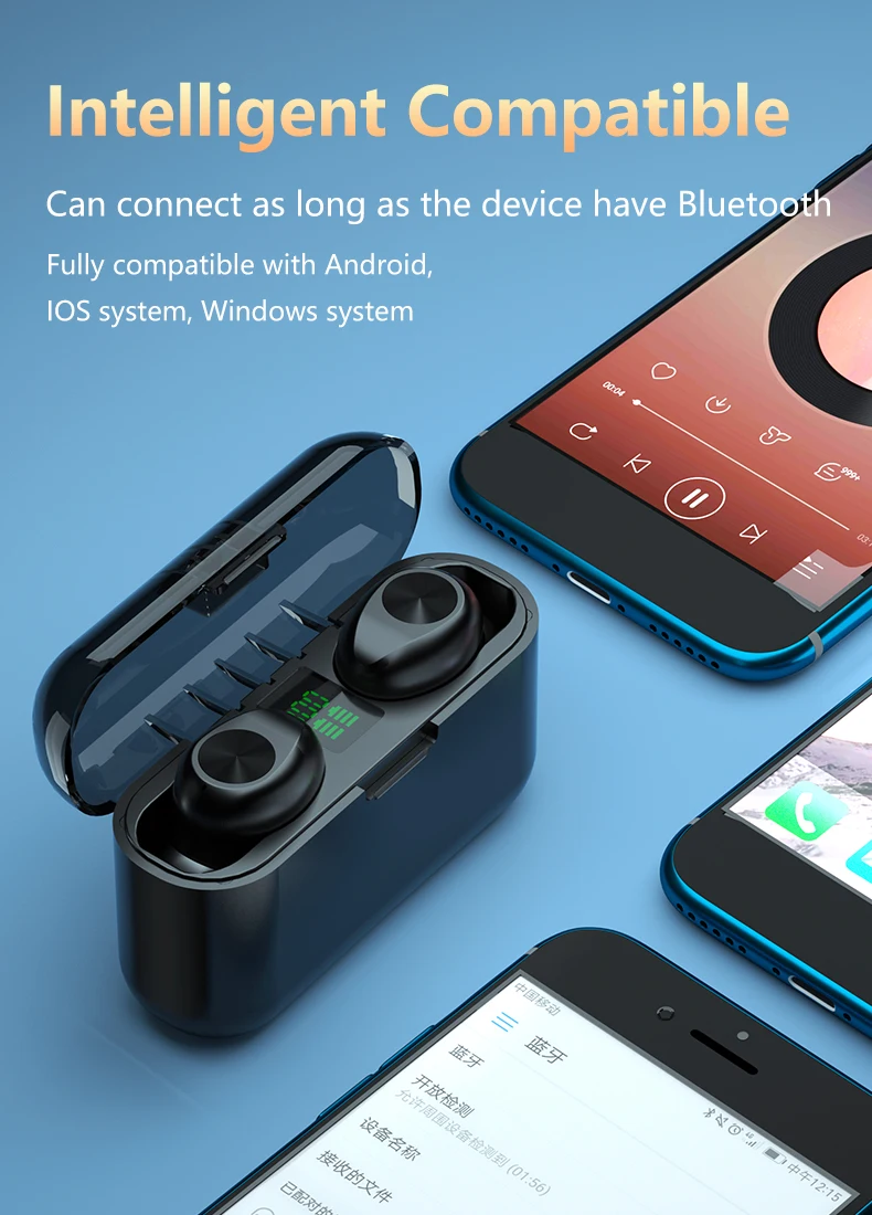 TWS  Earplug Earphones Bluetooth 5.1 Headset Sports Stereo 9D Noise Reduction Touch Wireless Headphones LED Display Charging Box