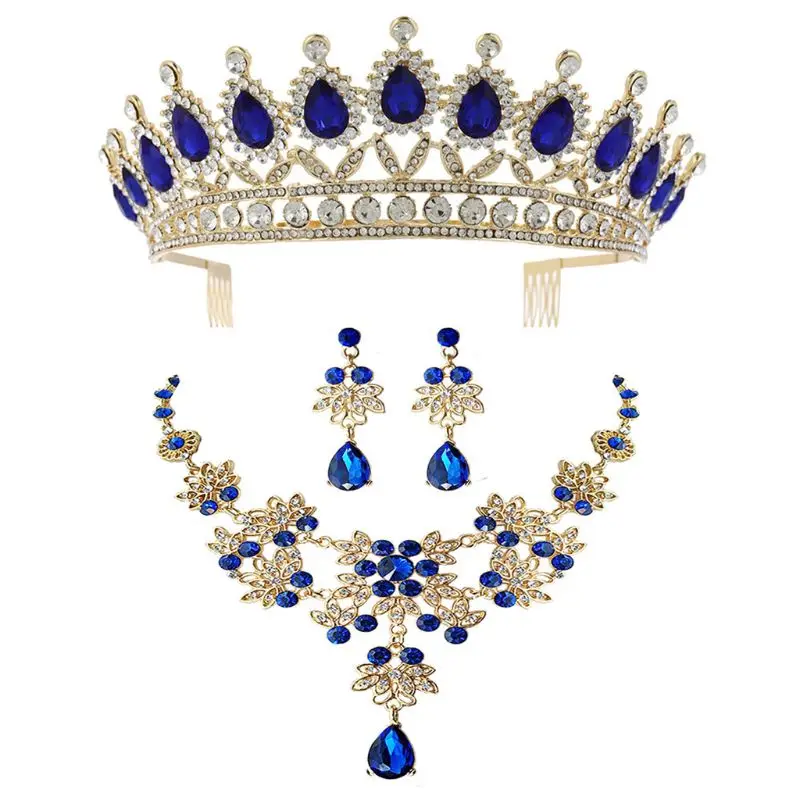 

Blue Bride Crown Hair Triple Wedding Garment Jewelry for Women
