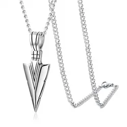 Collier Long d'auto défense pour hommes et femmes, avec pendentif flèche, bijoux en acier inoxydable, chaîne, outil de défense, armes 