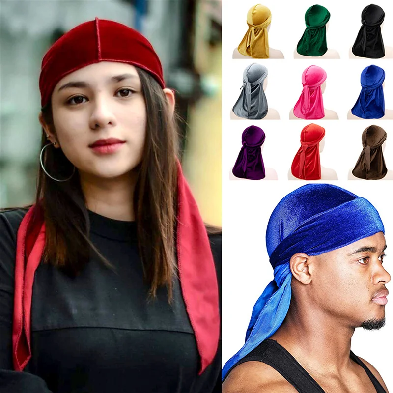 Unisex Men Women Velvet Breathable Bandana Cap Turban Hats Durag Headwear Scarf 