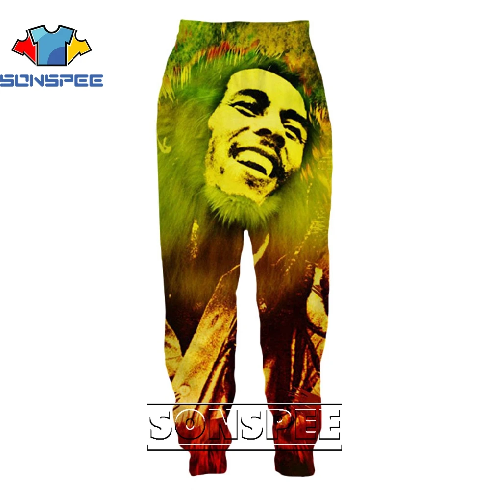 

SONSPEE 3D Singer Bob Marley Printed Pants Reggae Hip Hop Street Fashion Trend Four Seasons Skinny Pants Men's Oversized Clothes