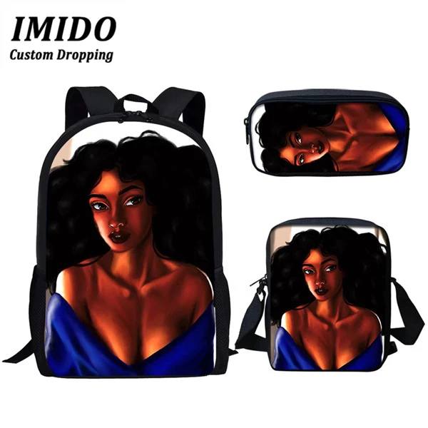 

IMIDO School Bags Set for Girls Black Art African Girl Print Kindergarten Cartoon School Backpack Kids Satchel Mochilas Mujer