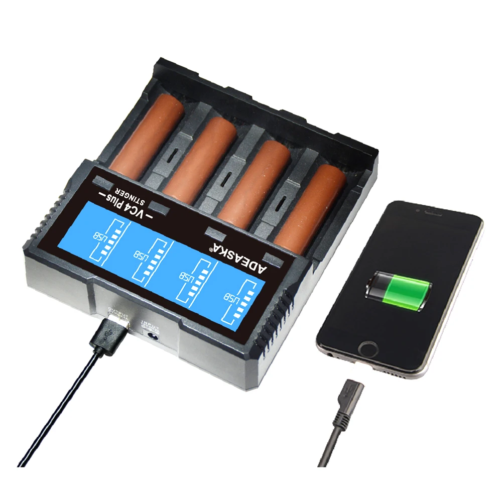  ADEASKA VC4 PLUS LCD Display 18650 cargador Li-Ion Ni-MH Ni-CD AA AAA AAAA 26650 10440 16340 18350 