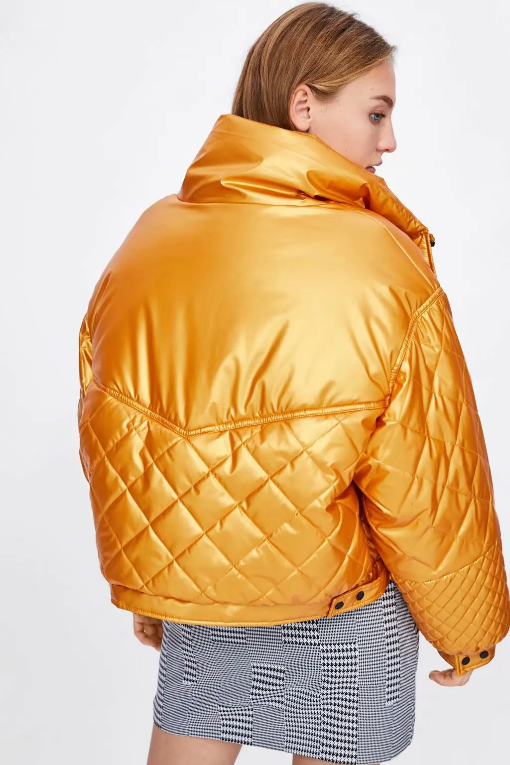 

Plastic Effect Gold Expansion Winter Jacket Occident Fashion Autumn And Winter down Coat Short Cotton-padded Clothes Fashion N1-